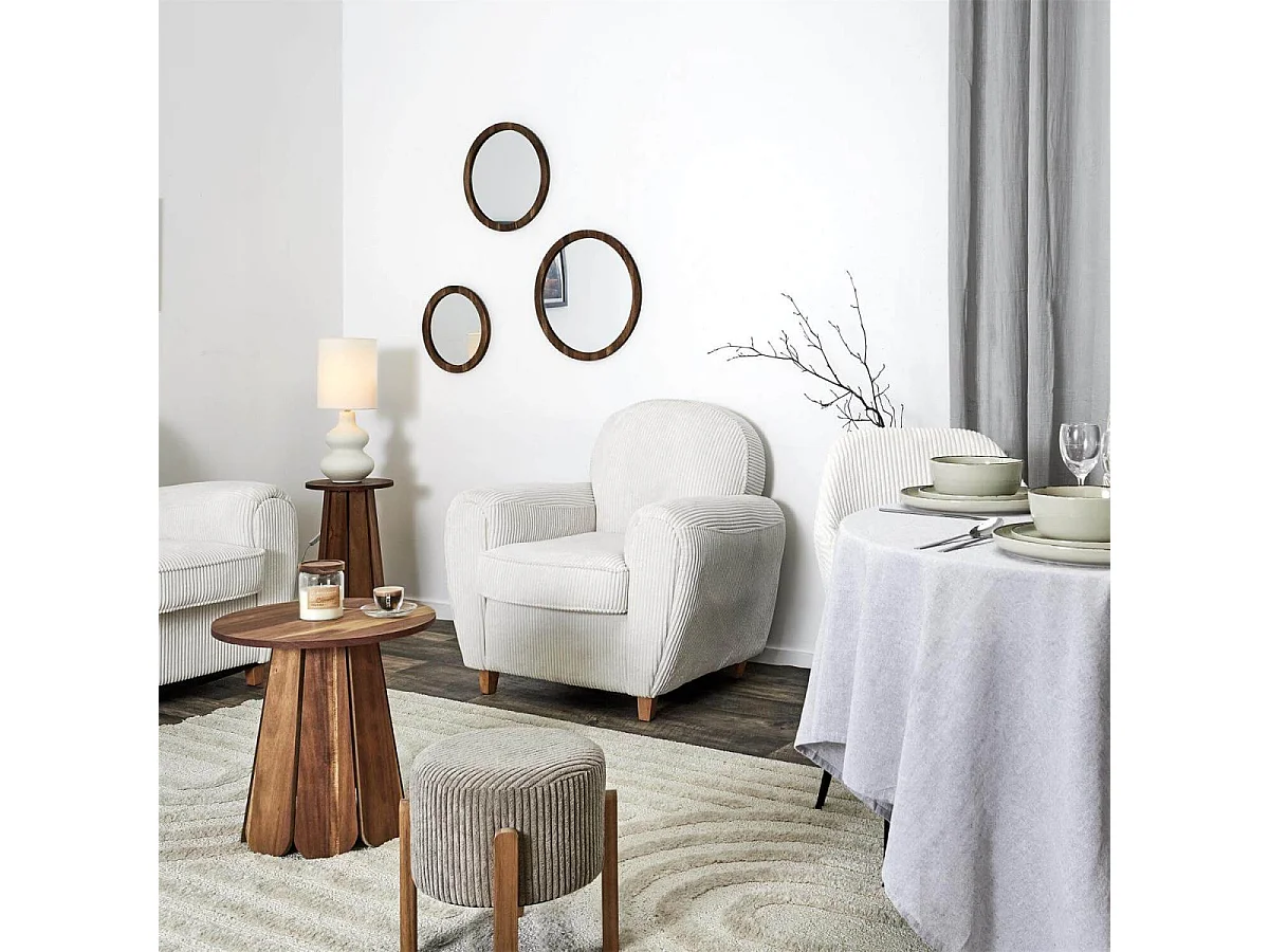 GANDY - Fauteuil Club Tissu Velours Côtelé Beige