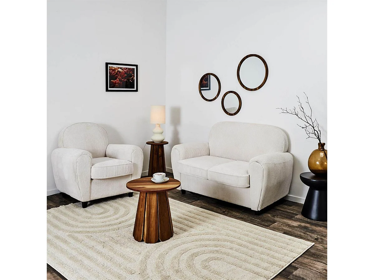 GANDY - Fauteuil Club Tissu Velours Côtelé Beige