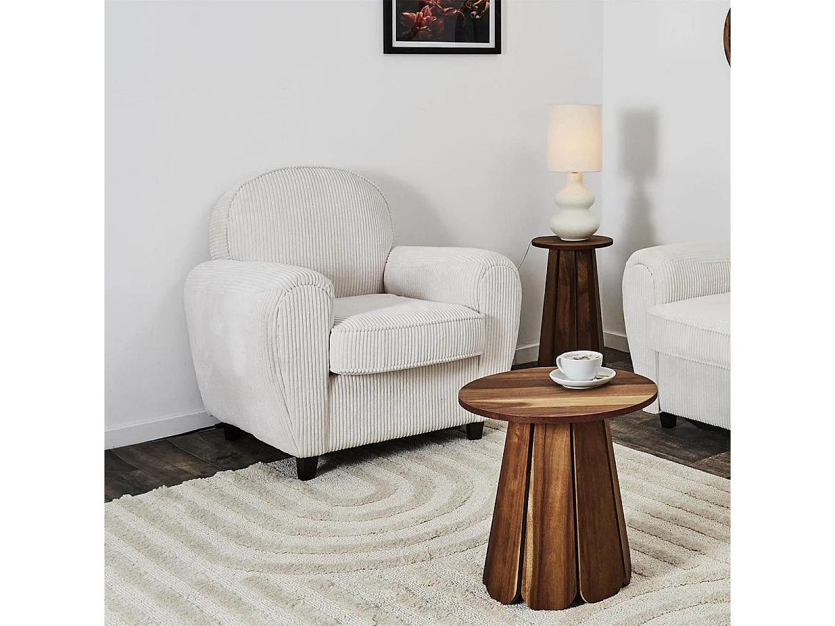 GANDY - Fauteuil Club Tissu Velours Côtelé Beige