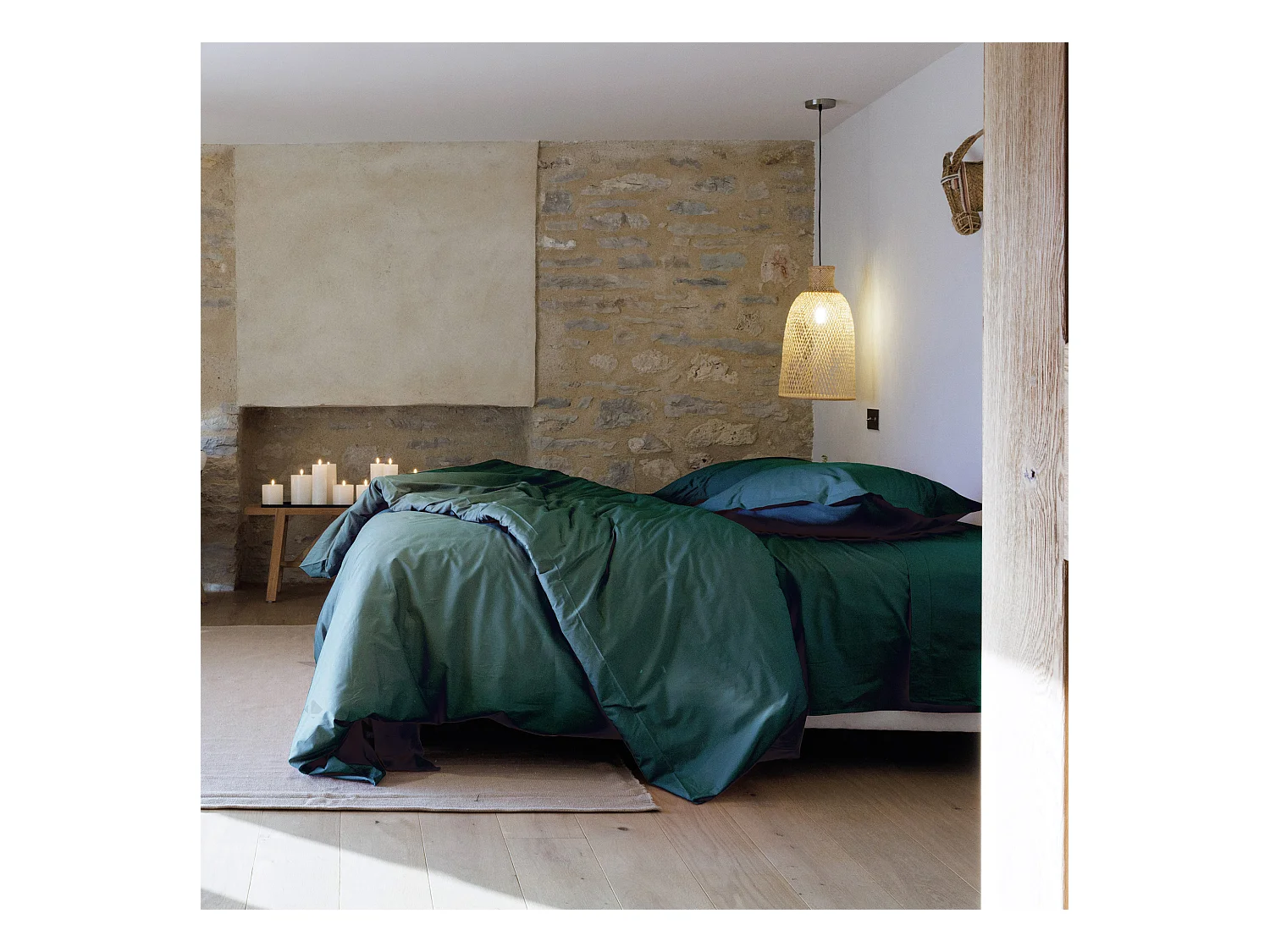 Parure de lit 260x240 cm set 65x65 cm percale MANOIR vert Canard
