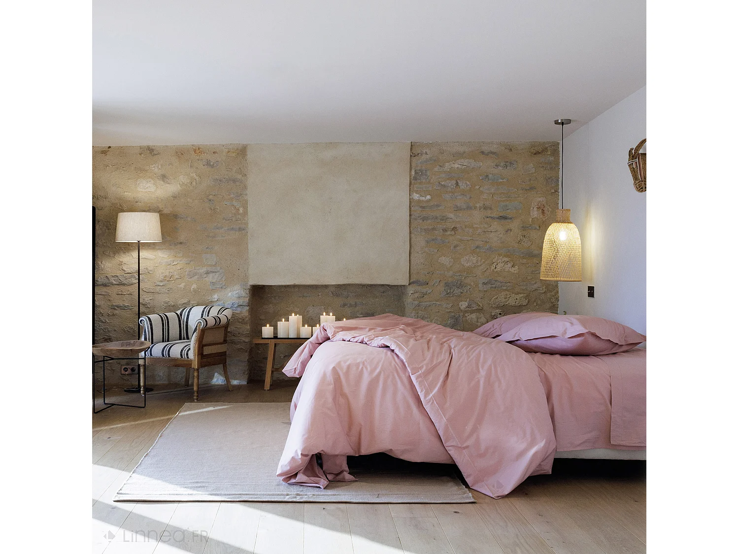 Parure de lit 140x200 cm set 50x70 cm percale MANOIR beige Lin