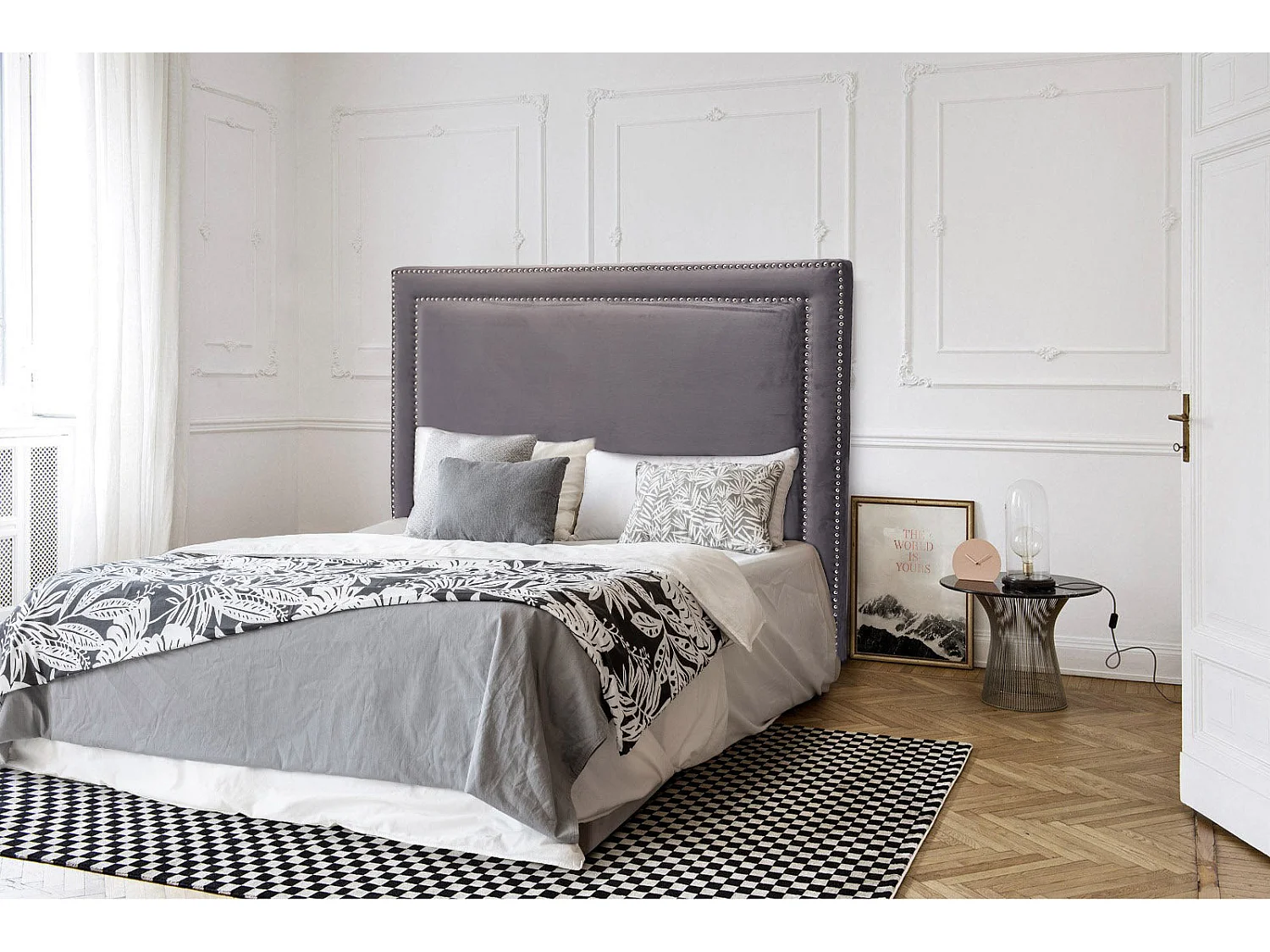 Cabeceira de Cama em Veludo Costa 150cm, Cinza