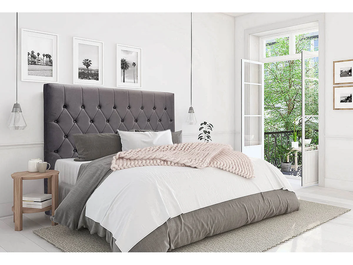 Cabecero de Cama Capitone en Terciopelo 150cm, Gris