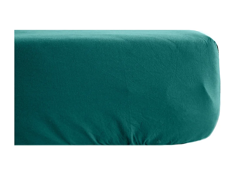 Drap housse uni 160x200 cm bonnet 35 cm percale de coton MANOIR vert Canard