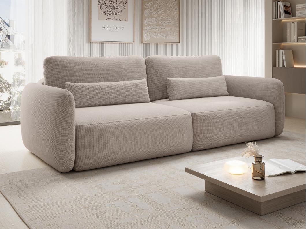 Sofa mit Schlaffunktion 3-Sitzer - Strukturstoff - Taupe - VOPOZA