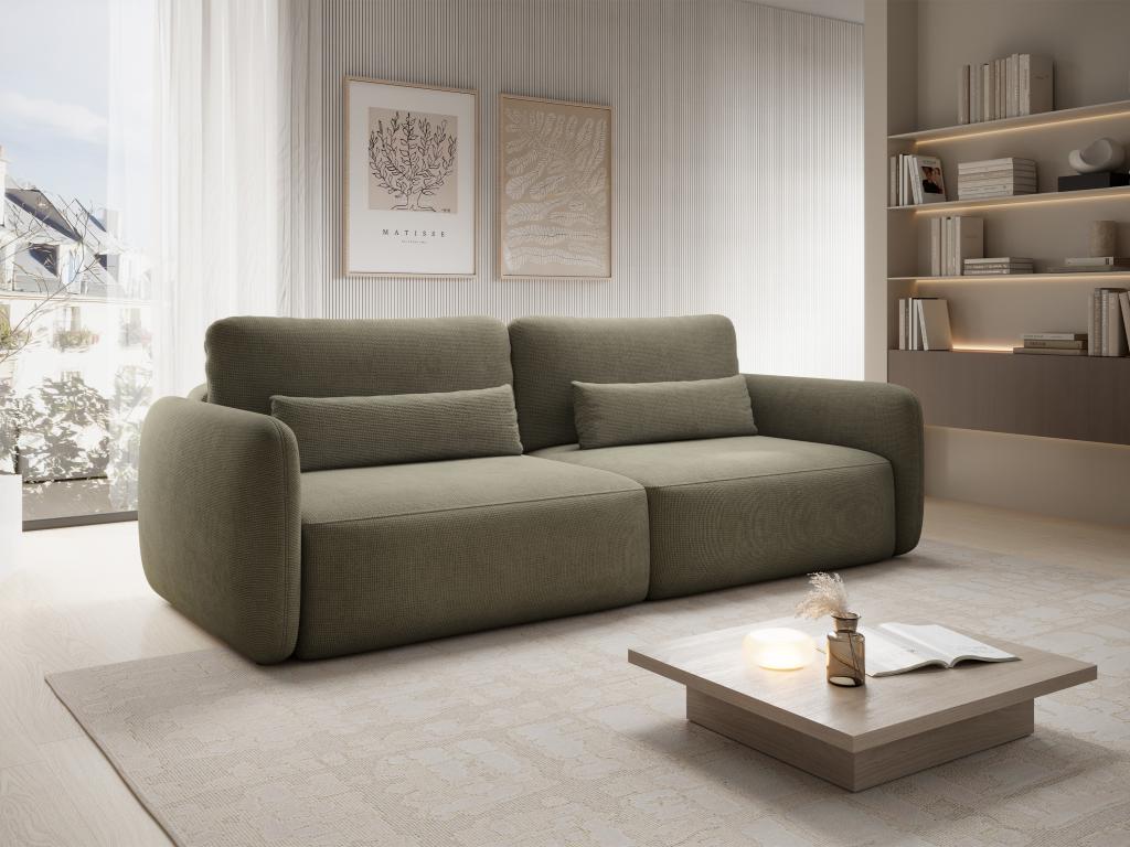 Sofa mit Schlaffunktion 3-Sitzer - Strukturstoff - Grün - VOPOZA günstig online kaufen