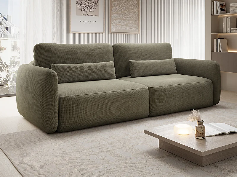 Canapé 3 places convertible en tissu texturé vert VOPOZA