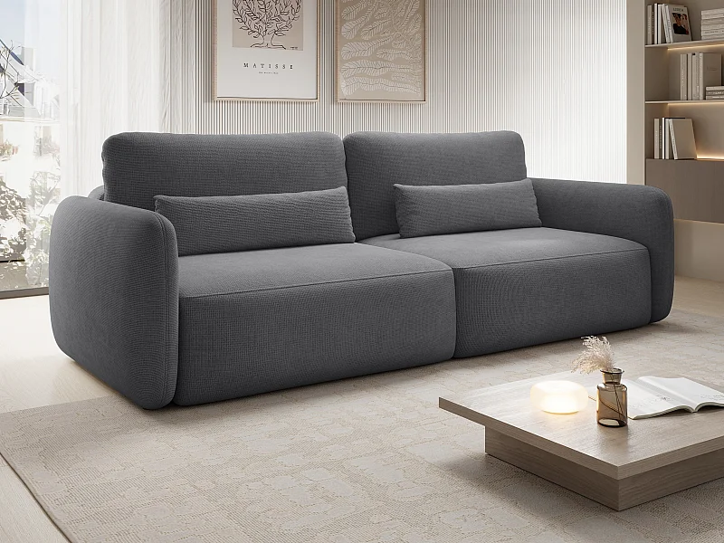 Canapé 3 places convertible en tissu texturé gris VOPOZA