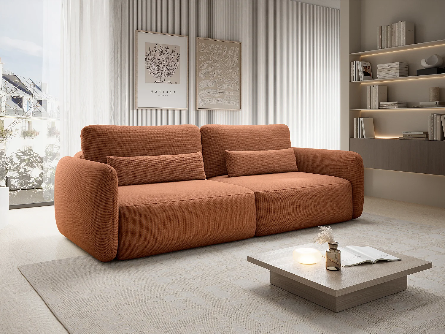 Divano letto 3 posti in Tessuto testurizzato Terracotta  - VOPOZA