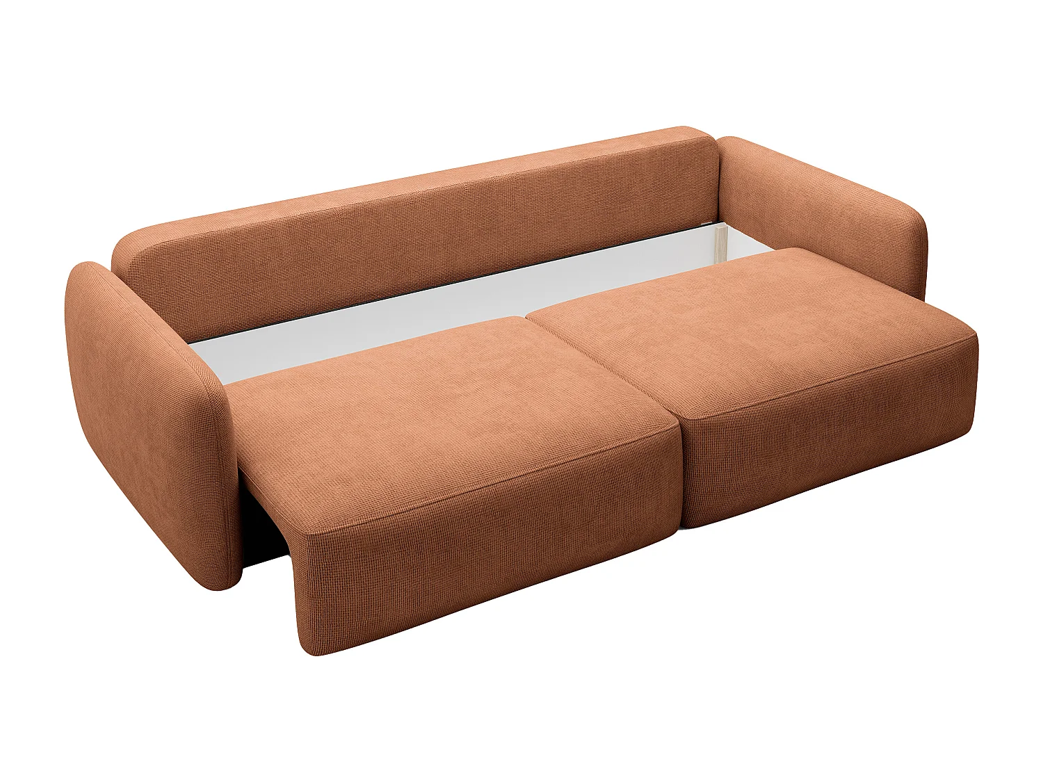 Driezitsslaapbank van terracottakleurige stof met textuur VOPOZA