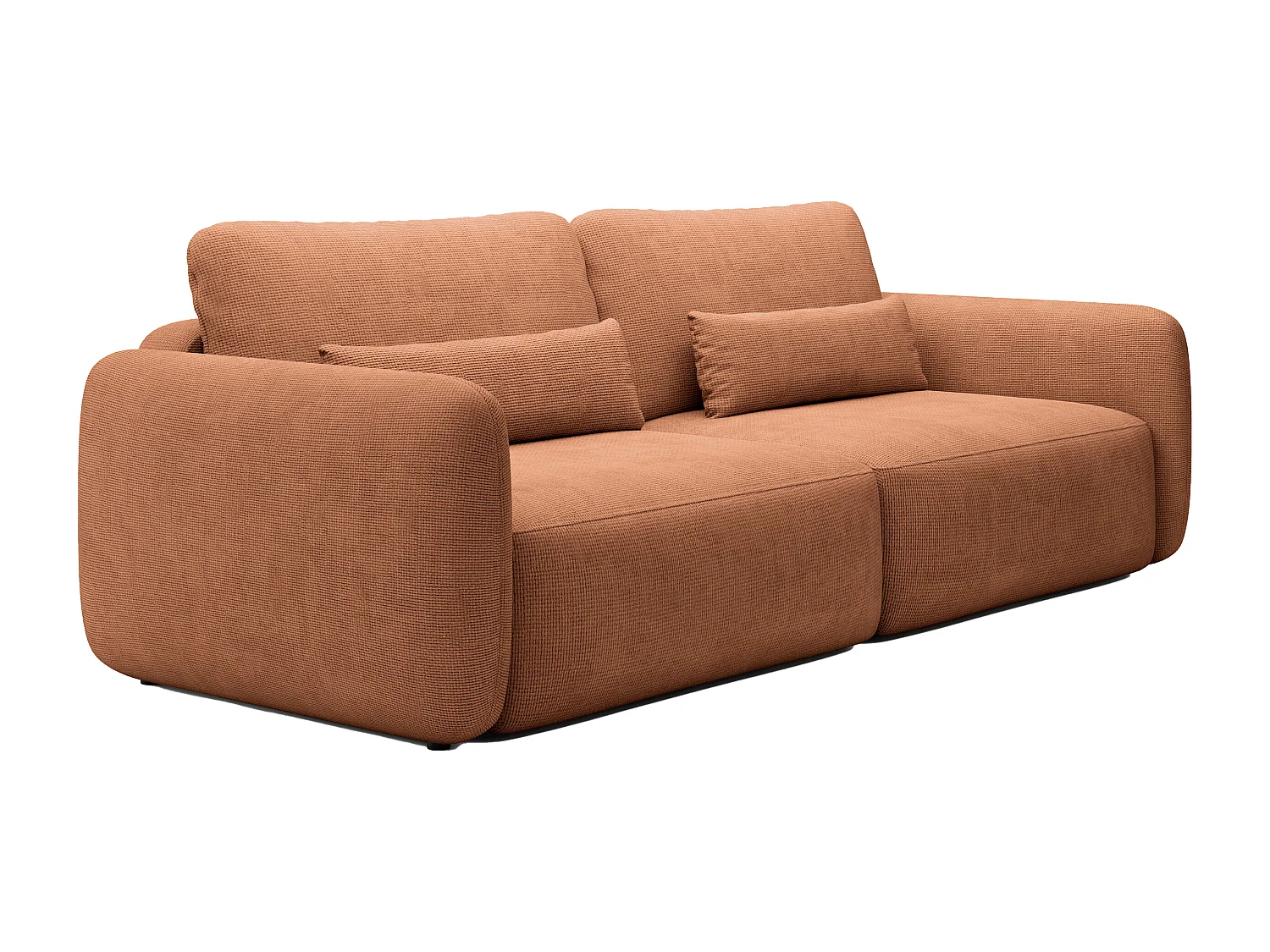 Driezitsslaapbank van terracottakleurige stof met textuur VOPOZA