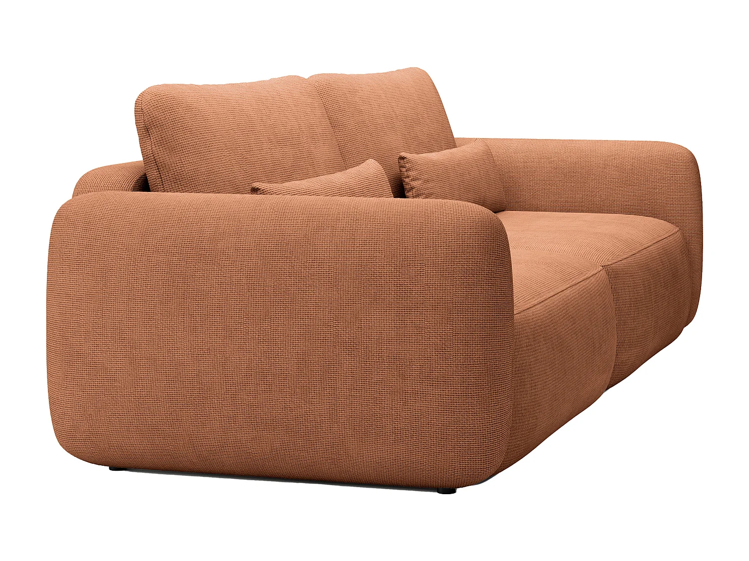 Driezitsslaapbank van terracottakleurige stof met textuur VOPOZA