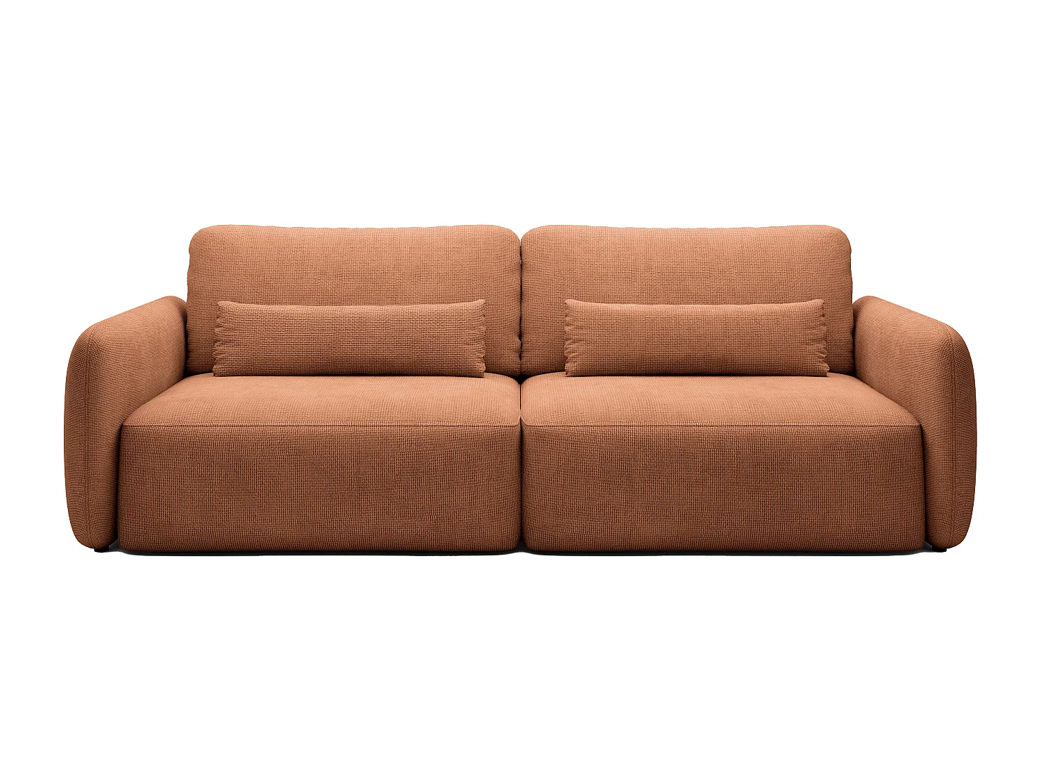 Driezitsslaapbank van terracottakleurige stof met textuur VOPOZA