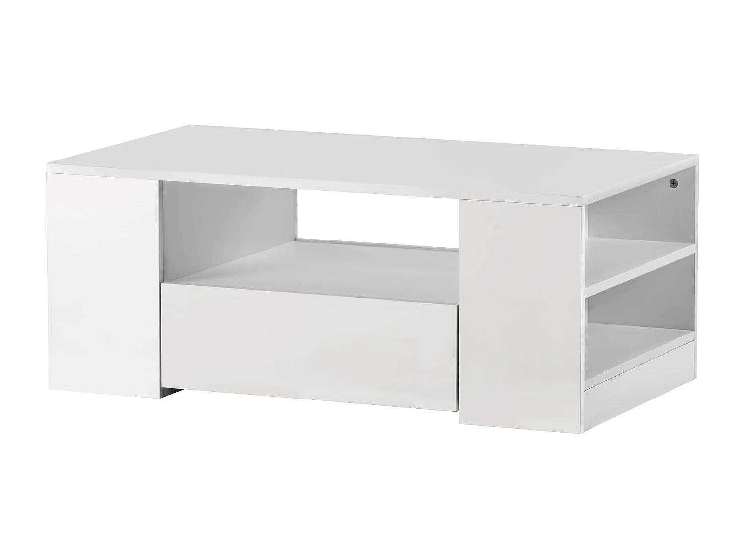 Witte salontafel met LED-strip - 2 lades en 2 planken - Scandinavische stijl - Glanzend wit - 95 x 53 x 37 cm