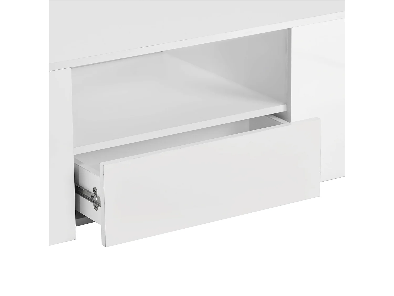 Witte salontafel met LED-strip - 2 lades en 2 planken - Scandinavische stijl - Glanzend wit - 95 x 53 x 37 cm