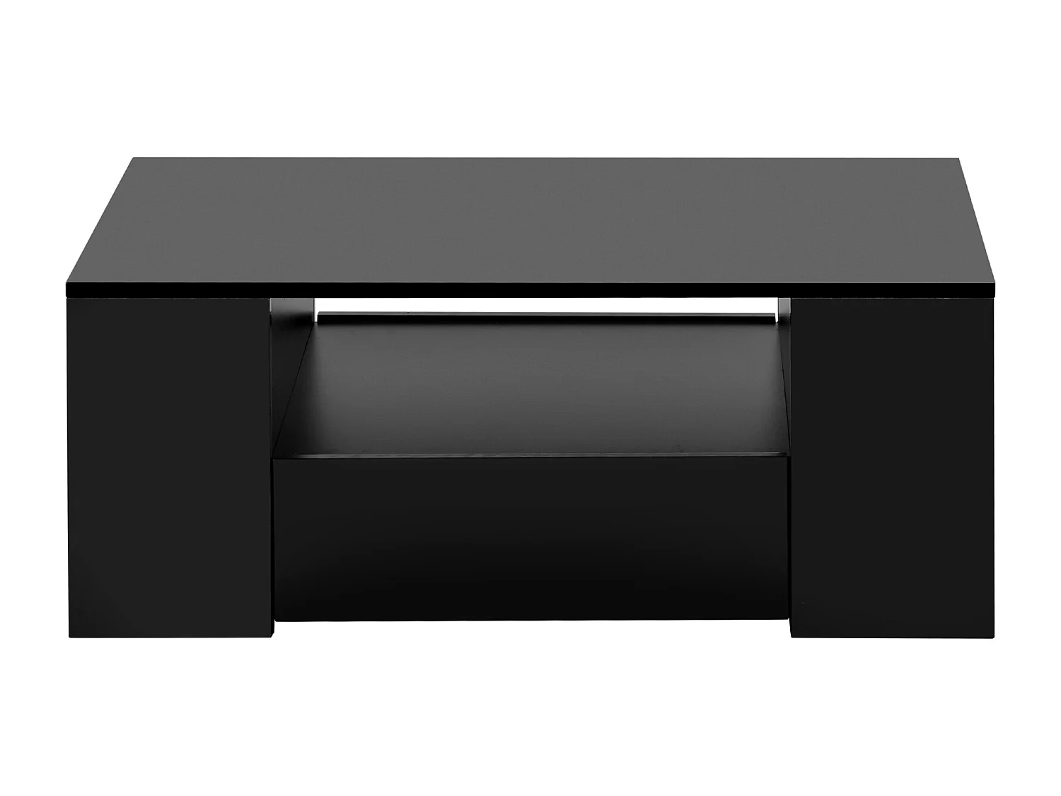 Witte salontafel met LED-strip - 2 lades en 2 planken - Scandinavische stijl - Glanzend zwart - 95 x 53 x 37 cm