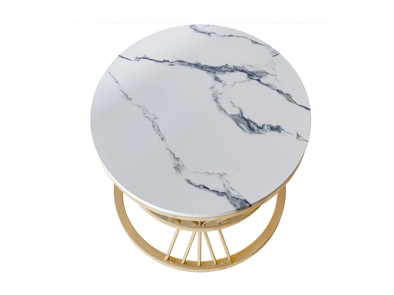 Set van 2 ronde marmeren salontafels - modern fineer - bijzettafel - salontafel voor woonkamer, ontvangstruimte, balkon en kantoor - goud