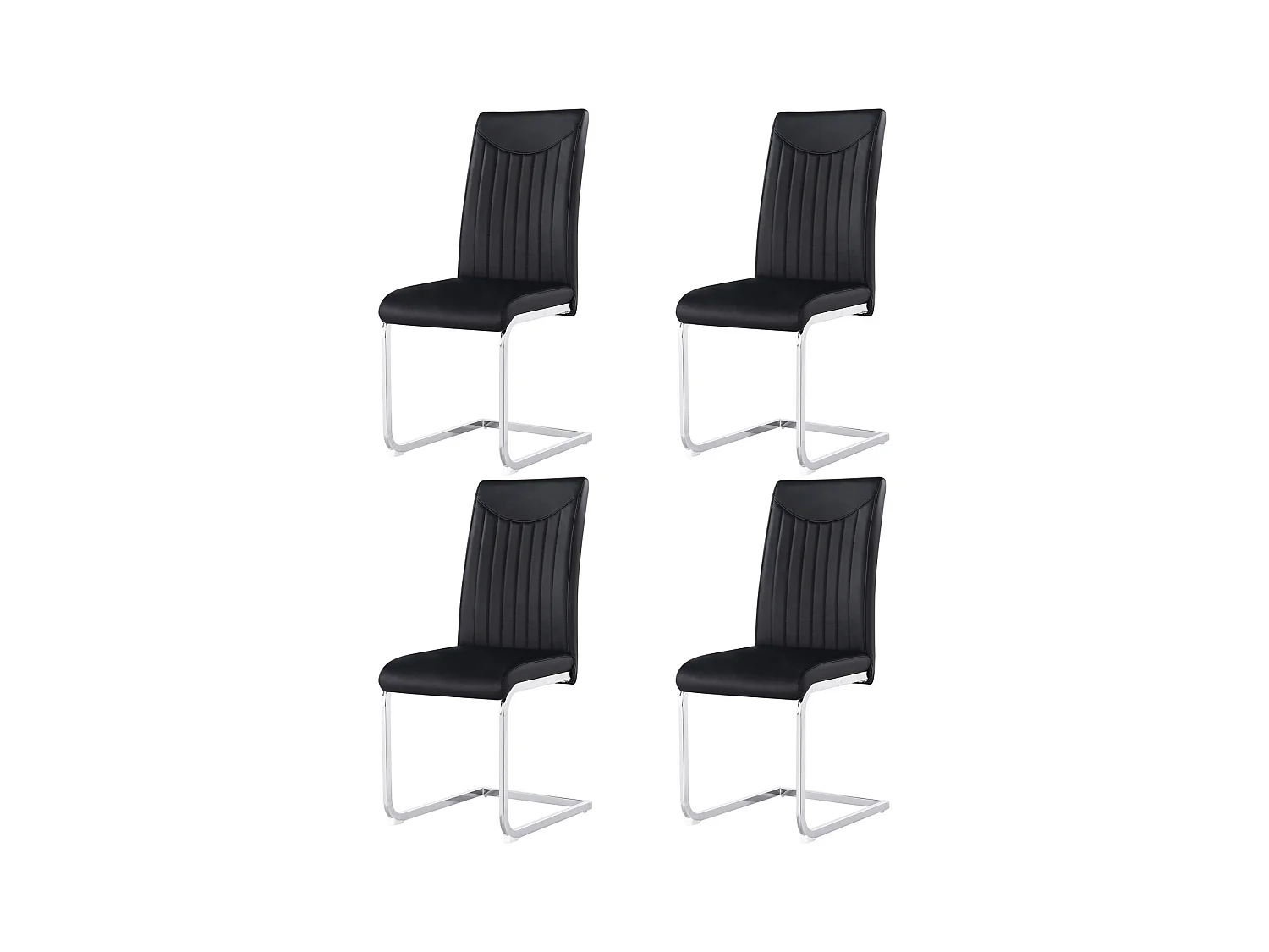 Set van 4 sledestoelen, verchroomd metalen frame, max. belasting 150 kg, PU kunstlederen stof, 41x41x90cm, zwart