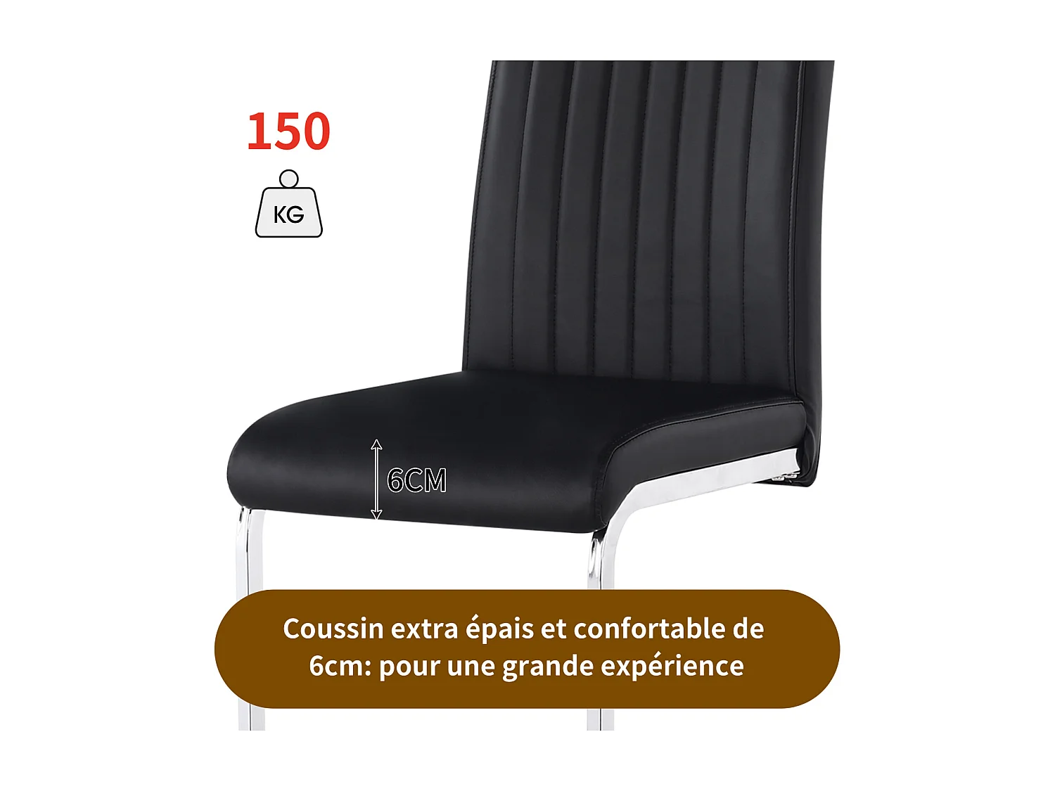 Set van 4 sledestoelen, verchroomd metalen frame, max. belasting 150 kg, PU kunstlederen stof, 41x41x90cm, zwart