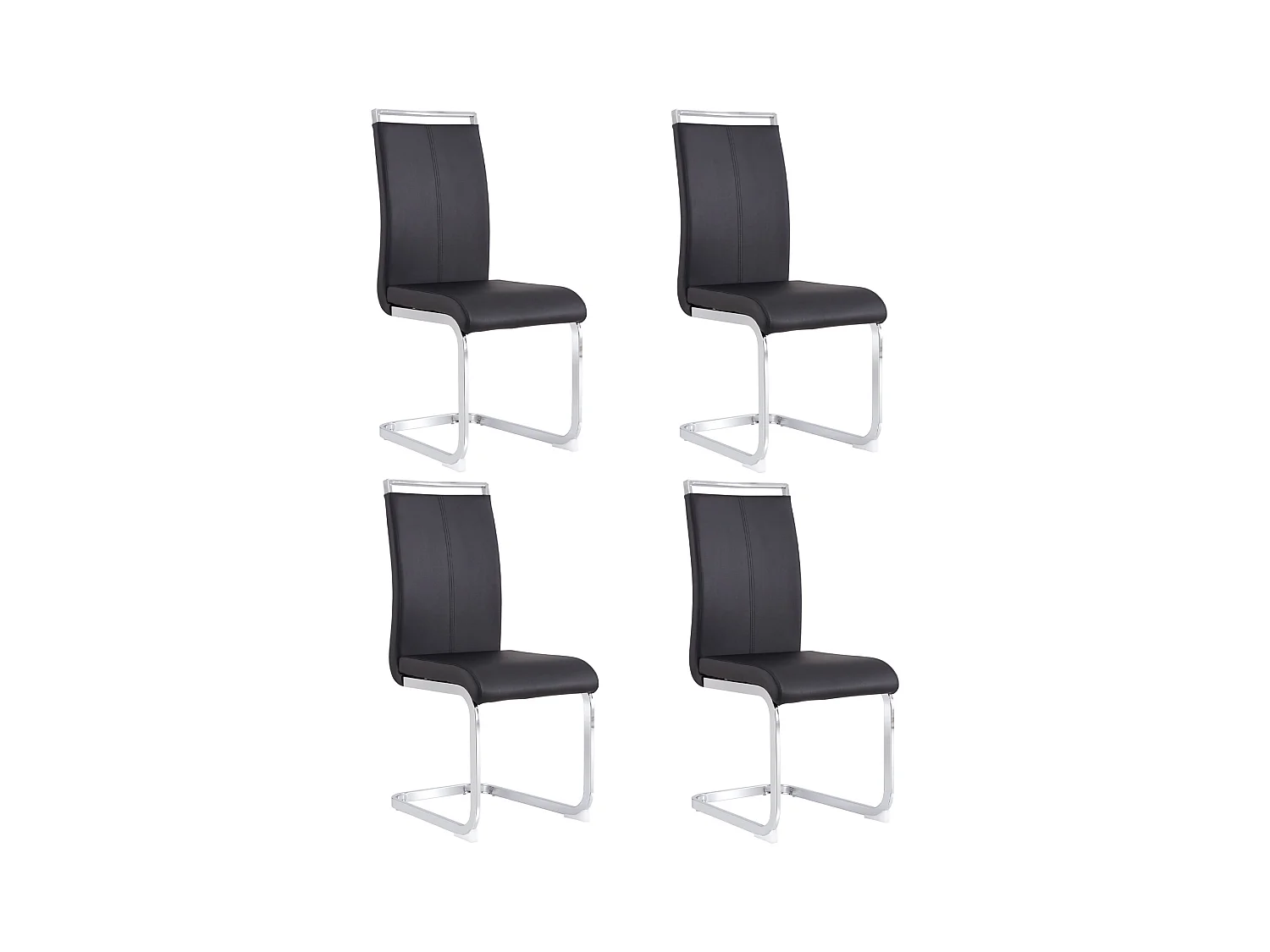 Chaise à piétement luge Lot de 4 - Piétement en métal chromé Pouvant supporter jusqu'à 120 kg Rembourrage souple avec housse en similicuir - Noir