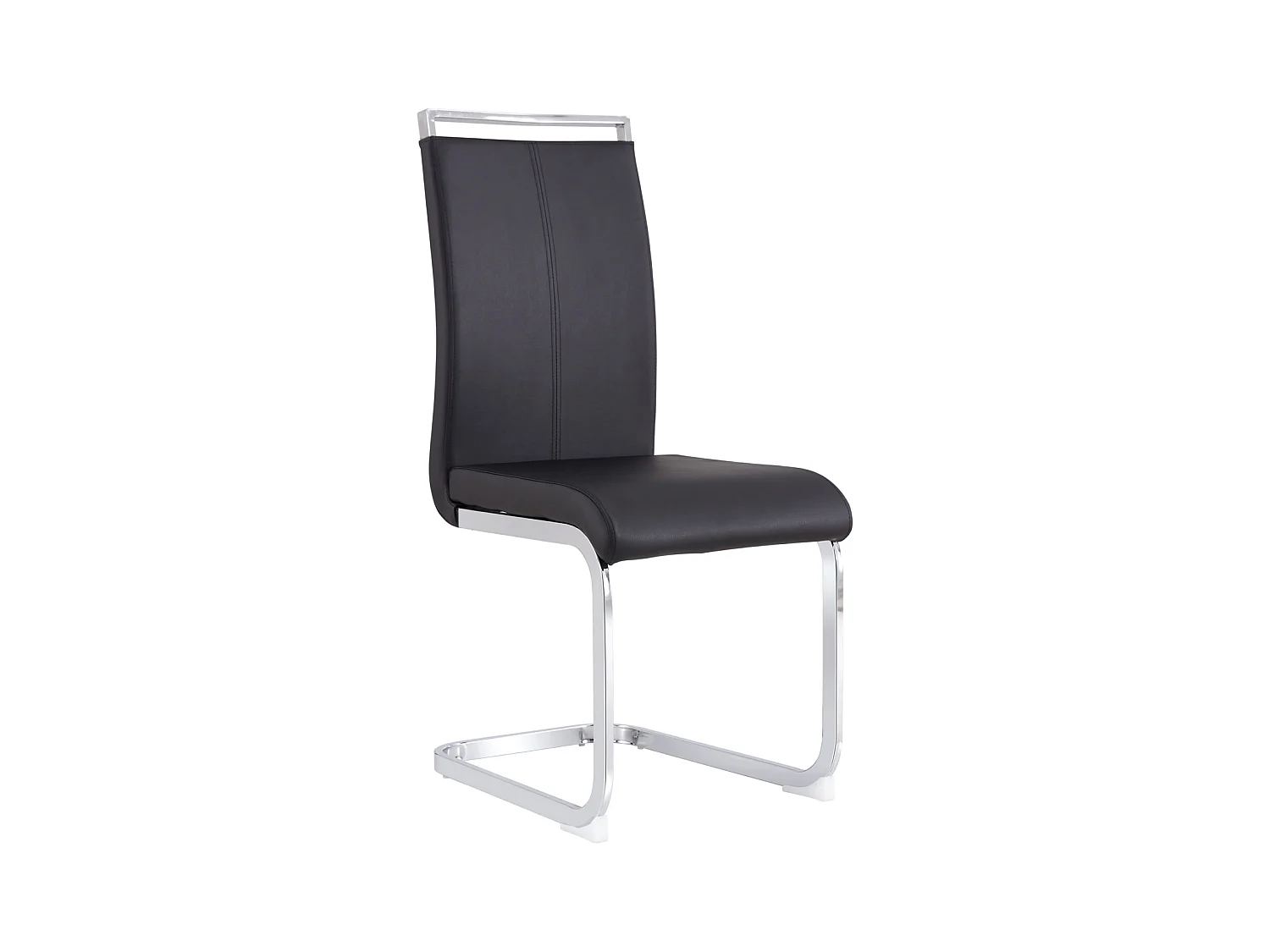 Chaise à piétement luge Lot de 4 - Piétement en métal chromé Pouvant supporter jusqu'à 120 kg Rembourrage souple avec housse en similicuir - Noir
