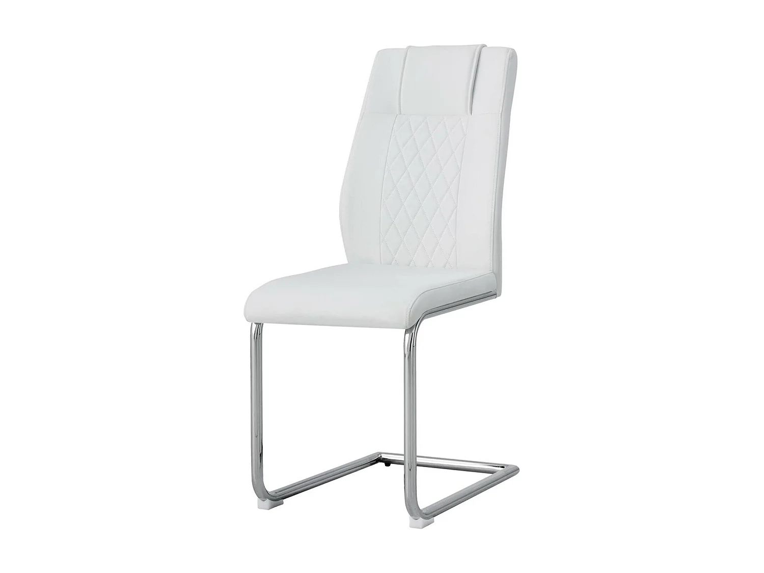 Juego de 4 sillas patín, respaldo con diseño de rombos, estructura de metal cromado, carga máxima 150 kg, tapizado en símil piel, 40x40x96,5cm, color blanco
