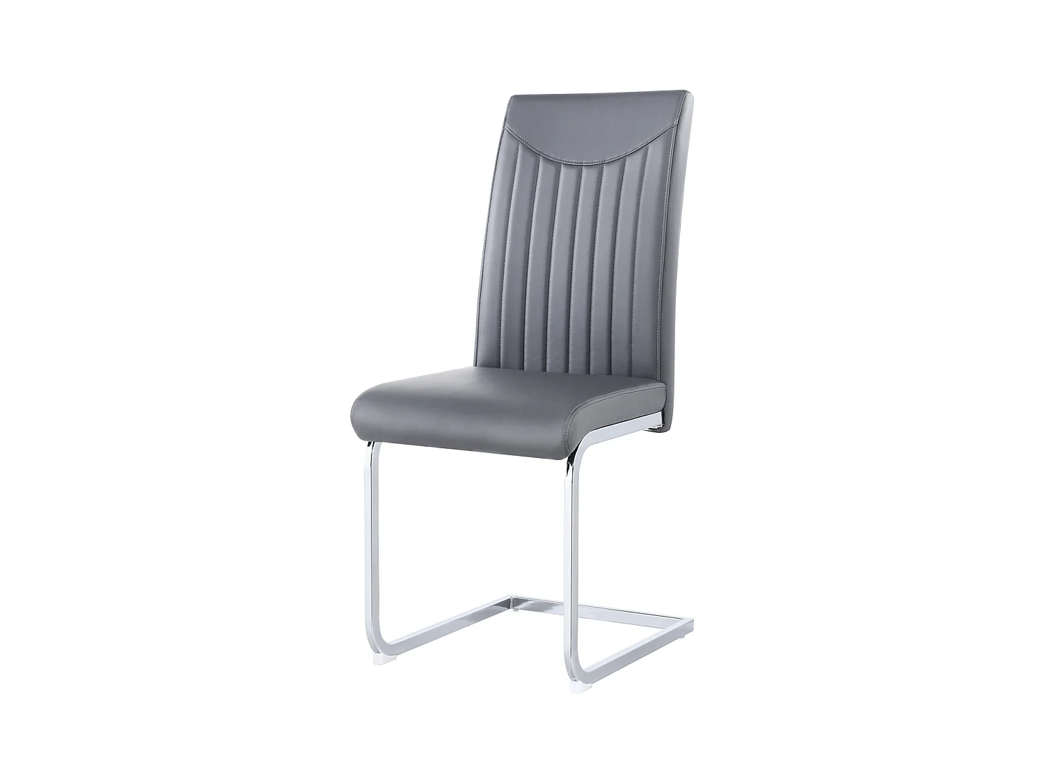 Lot de 4 chaise de piétement luge, structure en métal chromé, charge max 150 kg, tissu en cuir artificiel PU, 41x41x90cm, gris