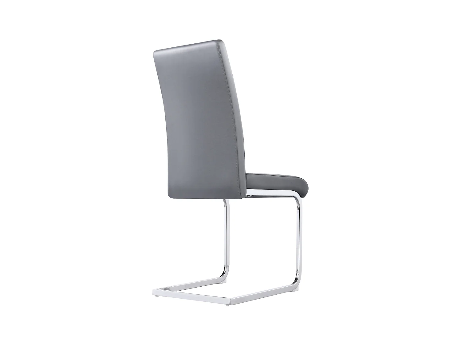 Lot de 4 chaise de piétement luge, structure en métal chromé, charge max 150 kg, tissu en cuir artificiel PU, 41x41x90cm, gris