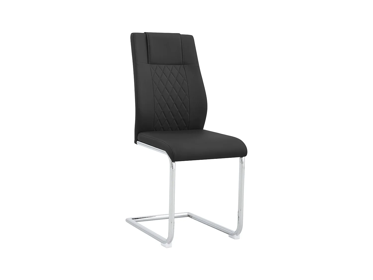 Lot de 4 chaises de piétement luge, dossier motif diamant, structure en métal chromé, charge max 150 kg, revêtement en similicuir, 40x40x96.5cm, noir