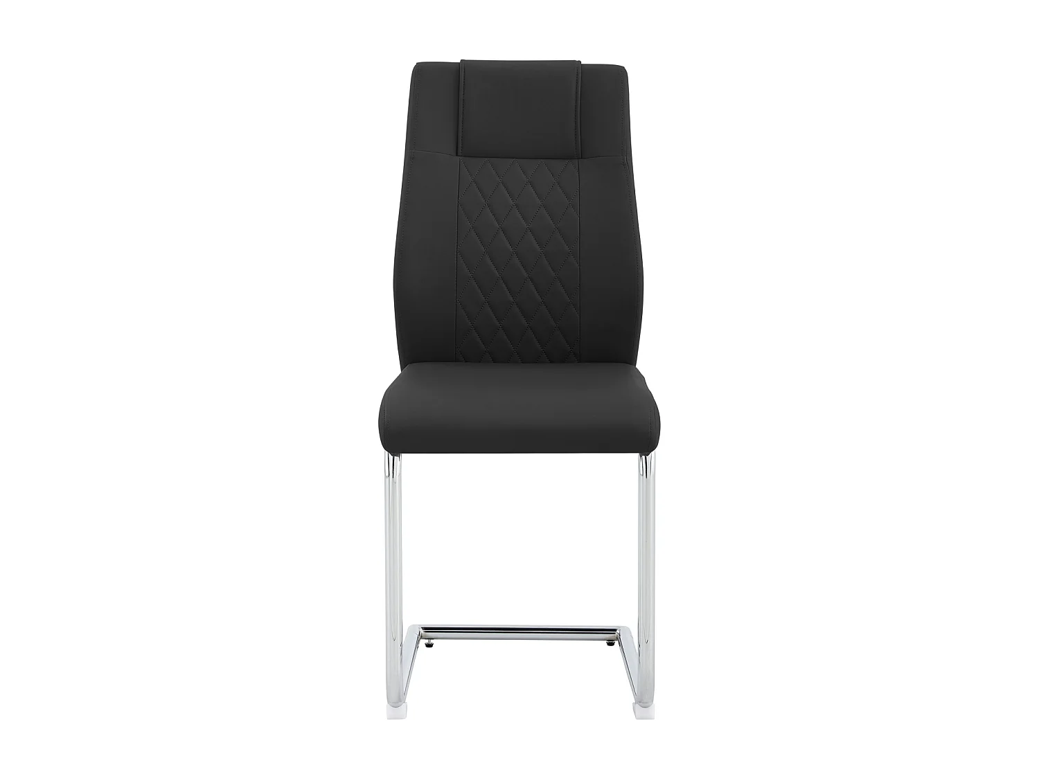 Lot de 4 chaises de piétement luge, dossier motif diamant, structure en métal chromé, charge max 150 kg, revêtement en similicuir, 40x40x96.5cm, noir