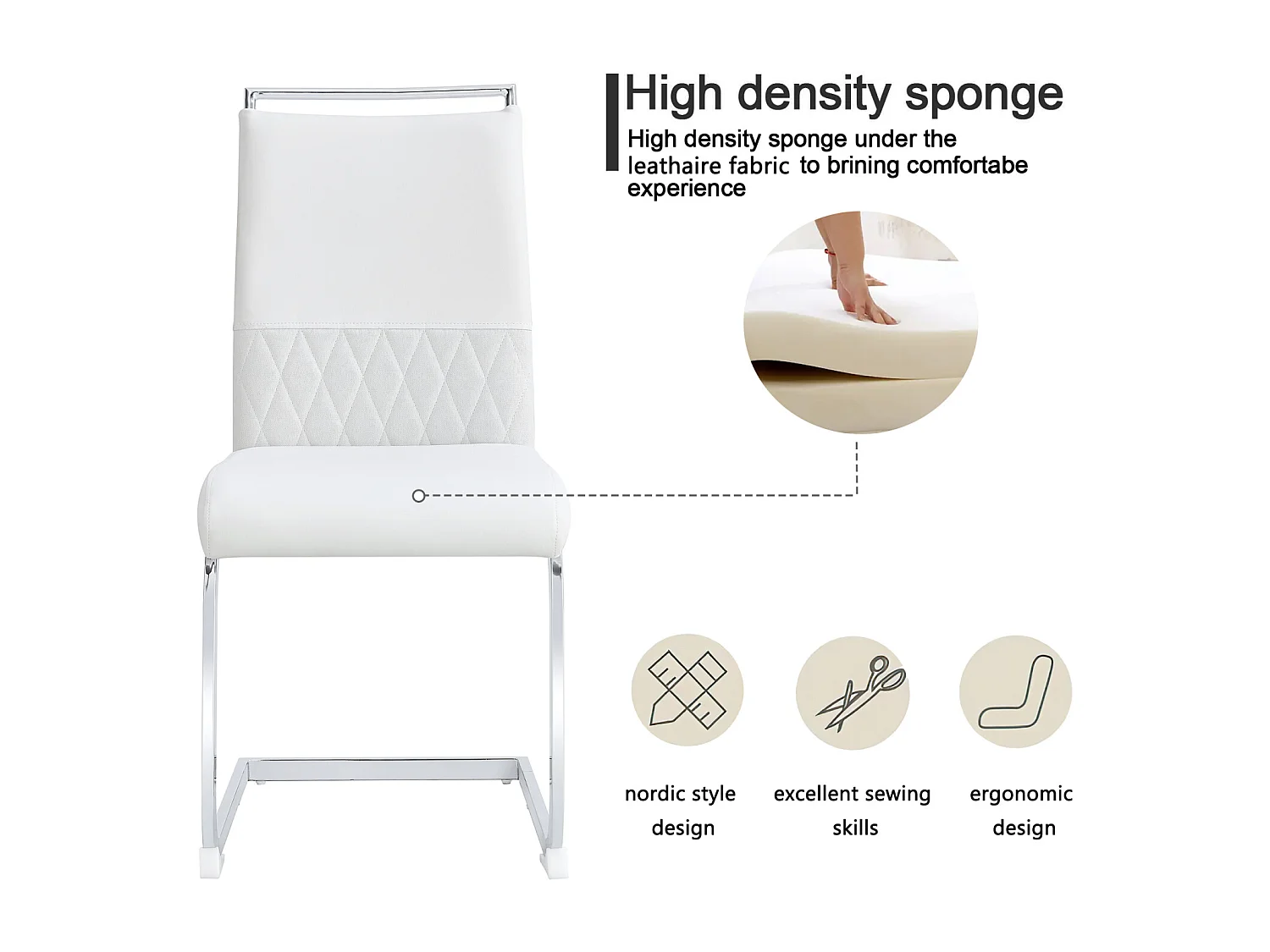 Juego de 2 sillas de comedor modernas con respaldo alto y patas tapizadas, respaldo de rayas cruzadas para comedor, cocina y oficina, color blanco