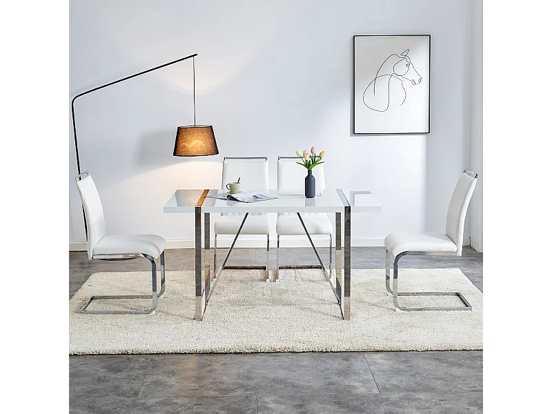 Set di 2 sedie da pranzo moderne - Schienale alto con gambe imbottite, schienale a strisce incrociate per sala da pranzo, cucina, sedia da ufficio - Bianco