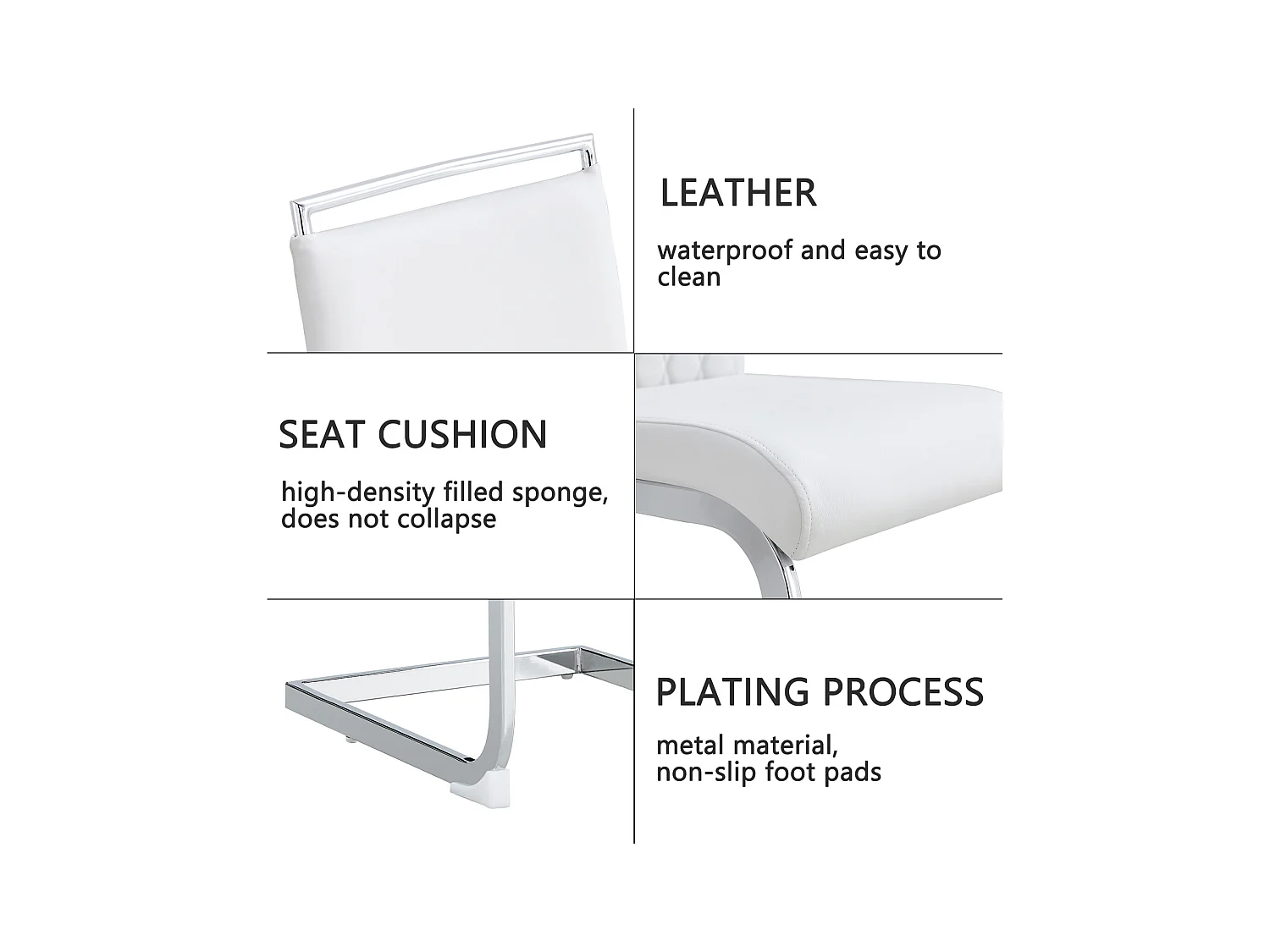Moderne eetkamerstoel set van 4 - Hoge rugleuning gestoffeerde poten stoel kruisstrepen rugleuning voor eetkamer, keuken, kantoorstoel - Wit