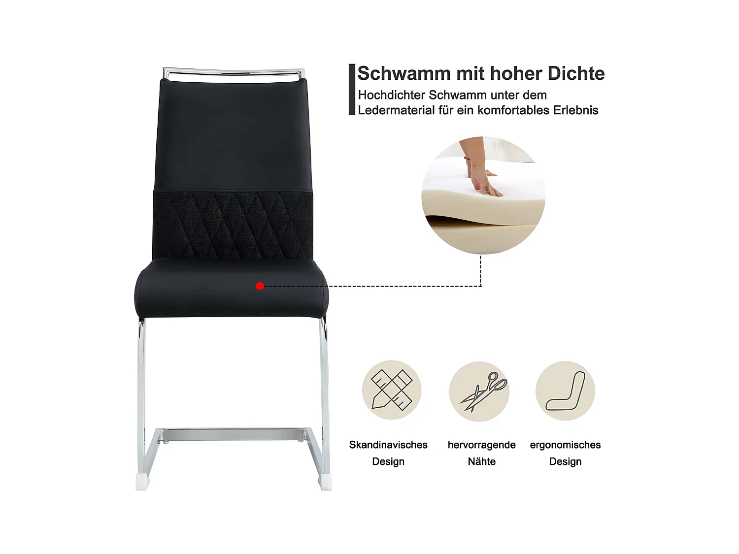 Moderne eetkamerstoel set van 2 - Hoge rugleuning gestoffeerde poten stoel kruisstrepen rugleuning voor eetkamer, keuken, kantoorstoel - Zwart