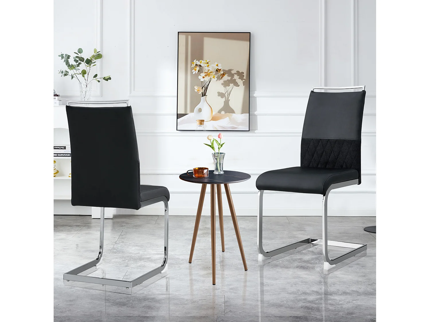 Modernes Esszimmerstuhl-Set, 2 Stück – Hohe Rückenlehne, gepolsterte Beine, Stuhl mit gekreuzten Streifen, Rückenlehne für Esszimmer, Küche, Bürostuhl – Schwarz