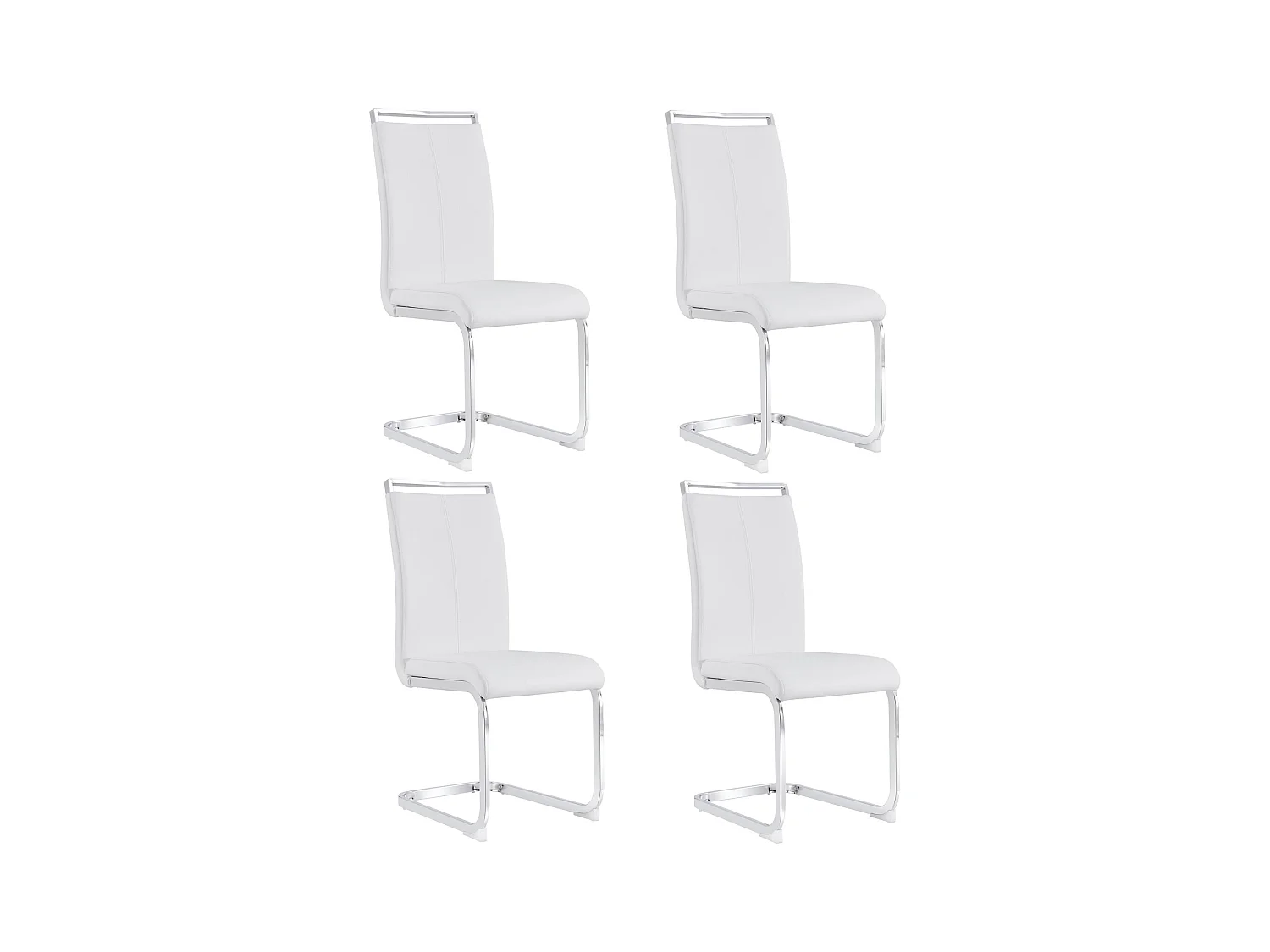 Chaise à piétement luge Lot de 4 - Piétement en métal chromé Pouvant supporter jusqu'à 120 kg Rembourrage souple avec housse en similicuir - Blanc