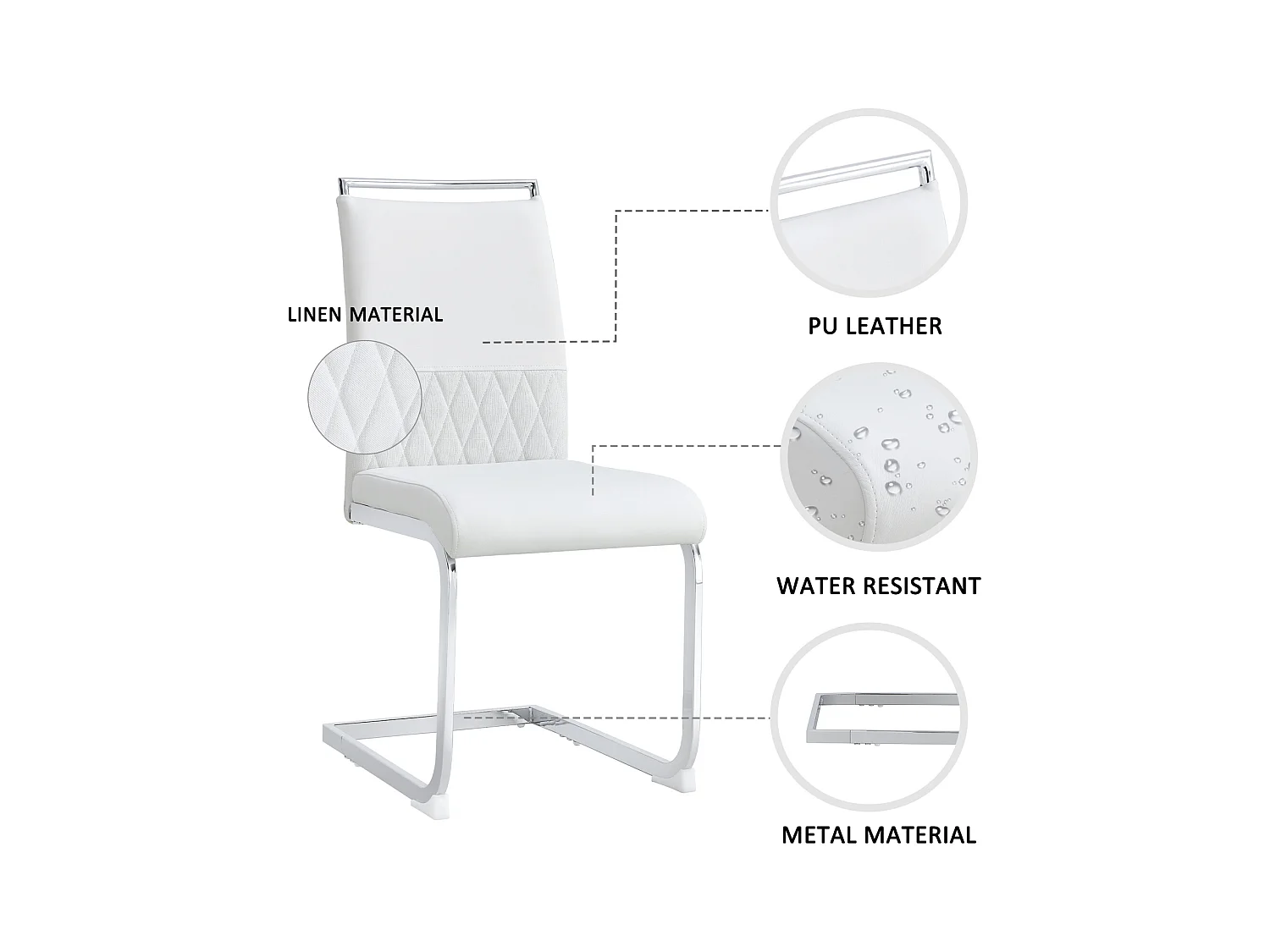 Modernes Esszimmerstuhl-Set, 6 Stück – Hohe Rückenlehne, gepolsterte Beine, Stuhl mit gekreuzten Streifen, Rückenlehne für Esszimmer, Küche, Bürostuhl – Weiß