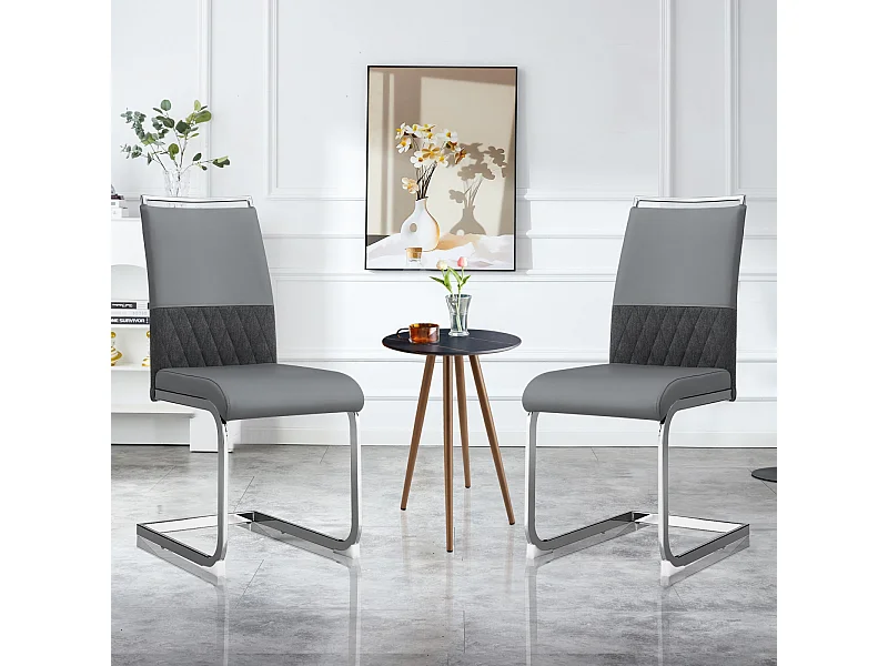 Modernes Esszimmerstuhl-Set, 2 Stück – Hohe Rückenlehne, gepolsterte Beine, Stuhl mit gekreuzten Streifen, Rückenlehne für Esszimmer, Küche, Bürostuhl – Grau