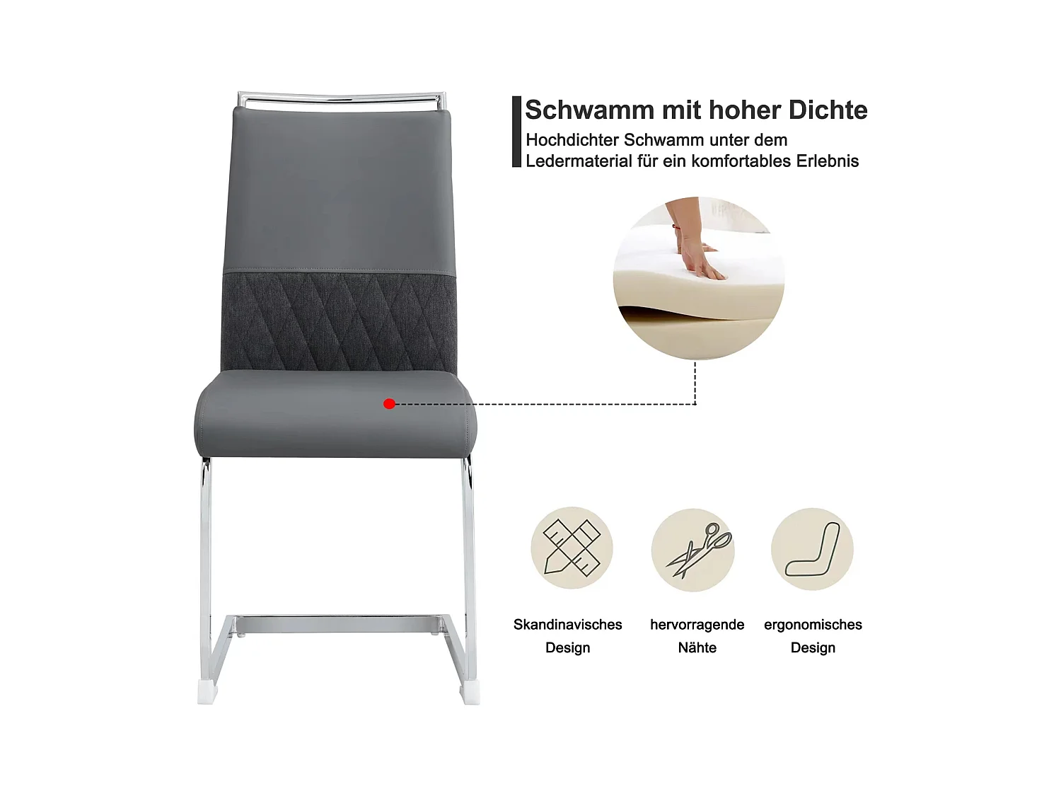 Moderne eetkamerstoel set van 4 - Hoge rugleuning gestoffeerde poten stoel kruisstrepen rugleuning voor eetkamer, keuken, kantoorstoel - grijs