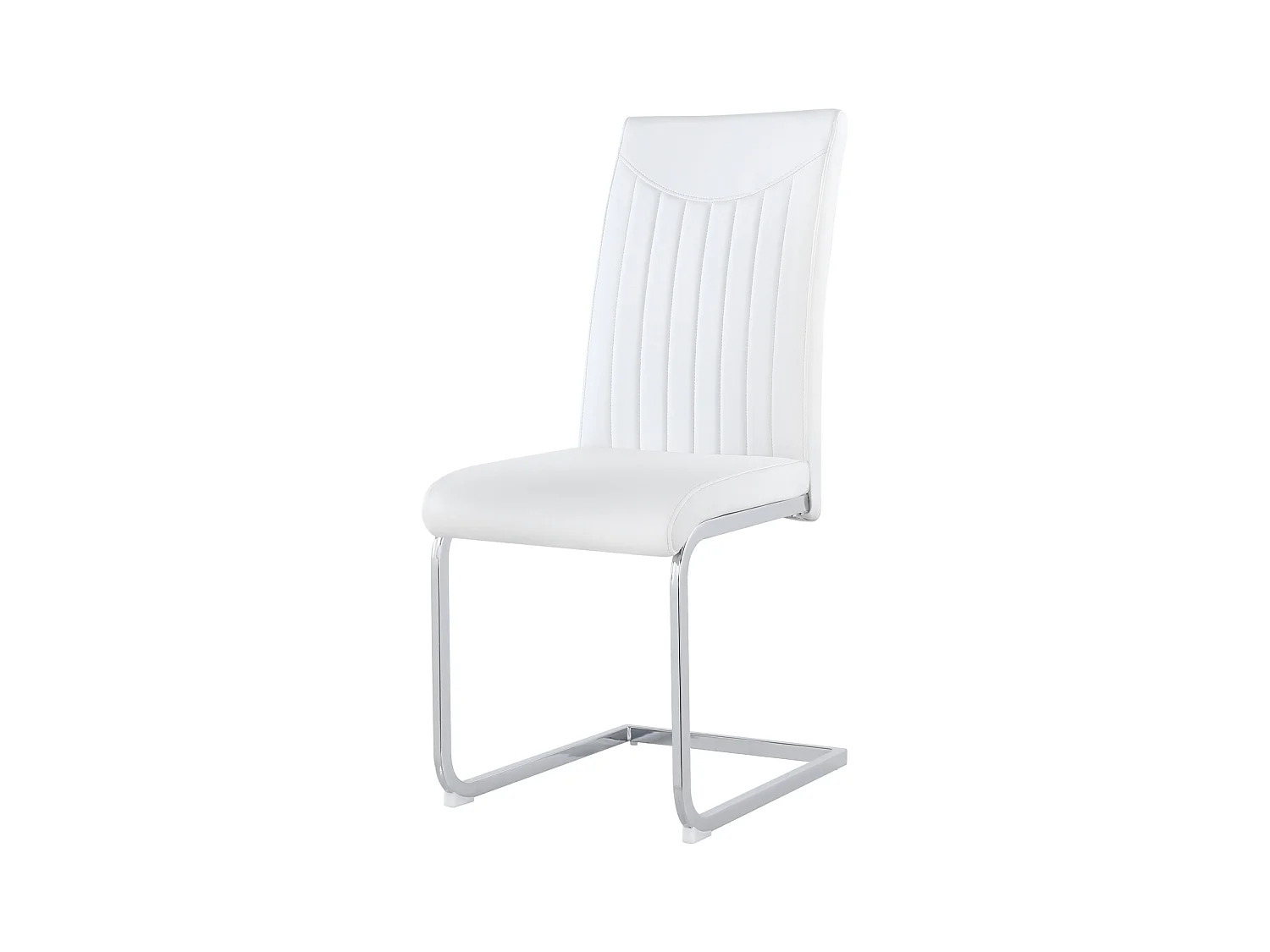 Lot de 4 chaise de piétement luge, structure en métal chromé, charge max 150 kg, tissu en cuir artificiel PU, 41x41x90cm, blanc