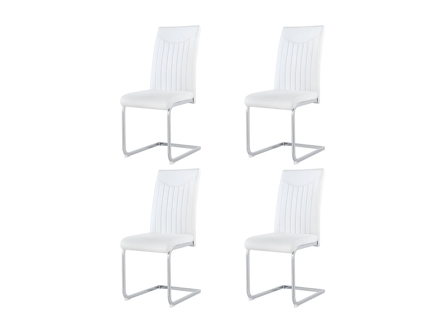 Lot de 4 chaise de piétement luge, structure en métal chromé, charge max 150 kg, tissu en cuir artificiel PU, 41x41x90cm, blanc