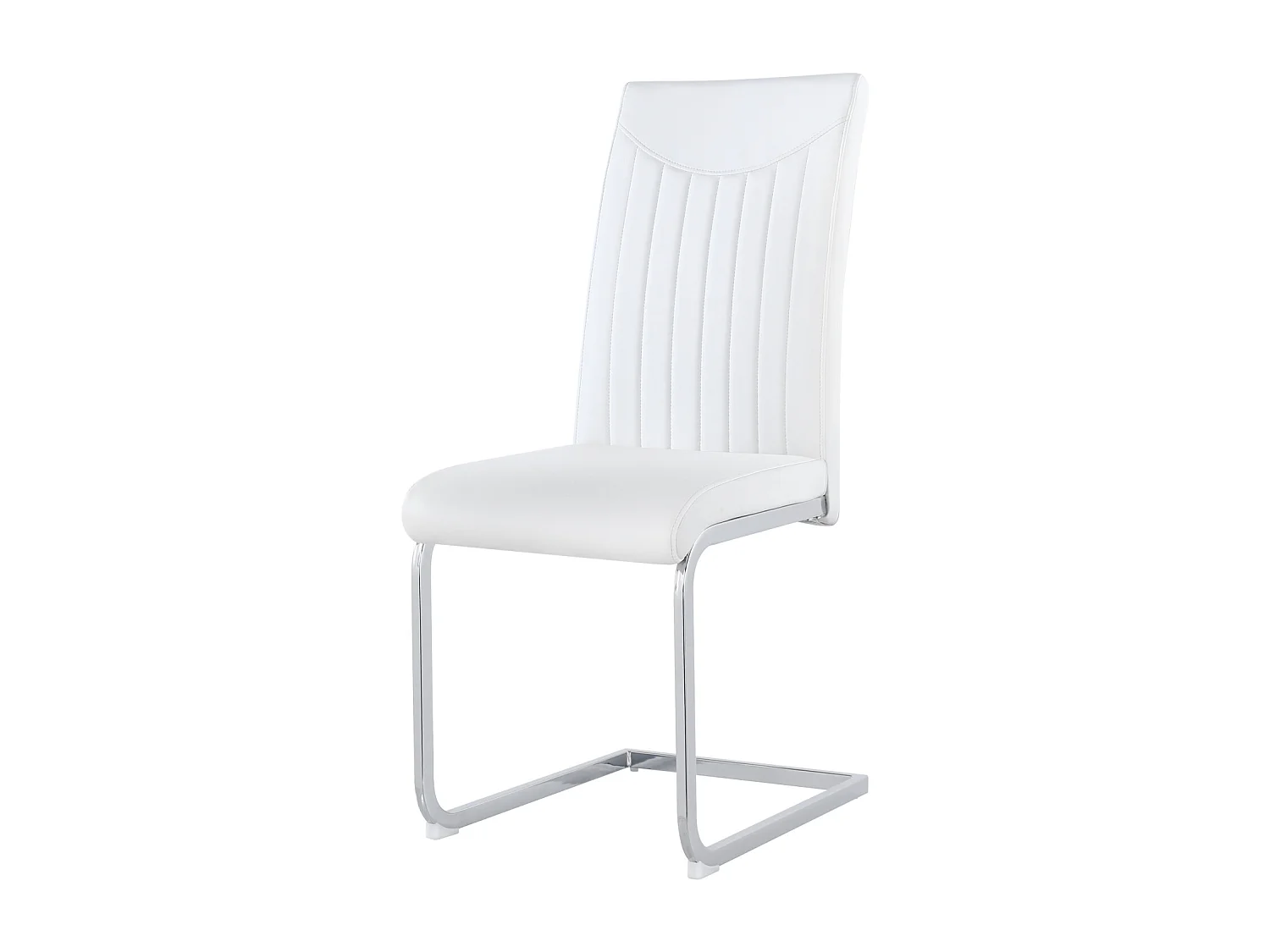 Lot de 4 chaise de piétement luge, structure en métal chromé, charge max 150 kg, tissu en cuir artificiel PU, 41x41x90cm, blanc
