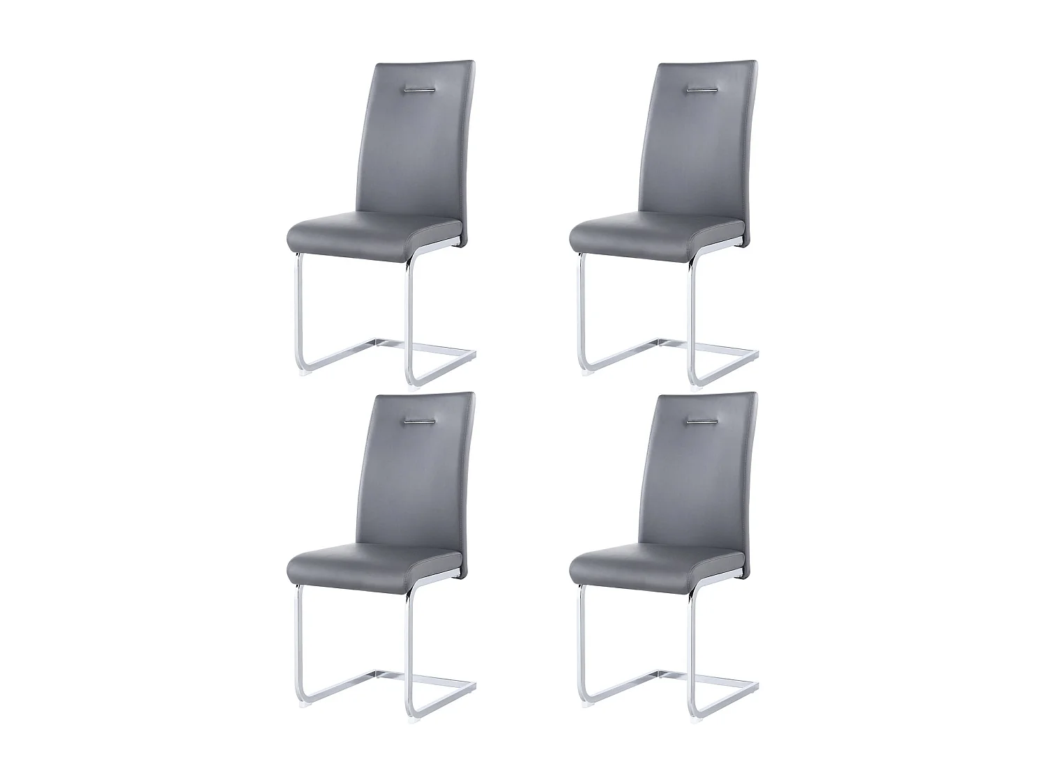 Conjunto de 4 cadeiras de base de trenó, estrutura de metal cromado, carga máxima de 150 kg, tecido de couro artificial PU, 40x41x101cm, cinzento