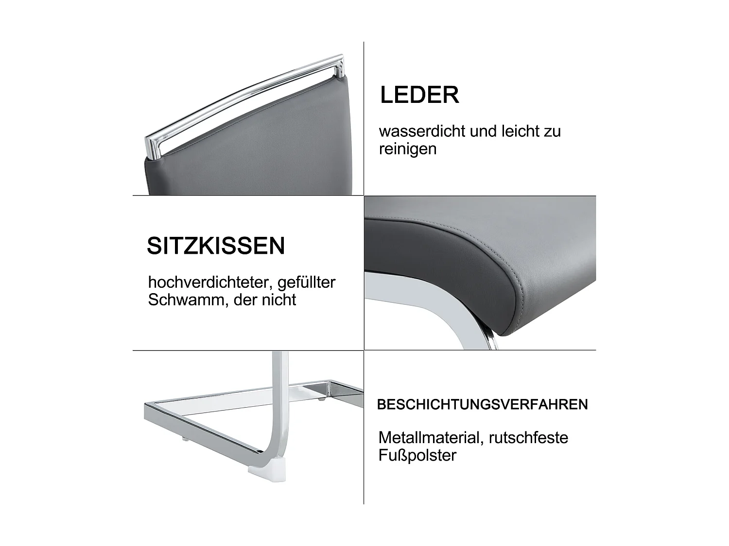 Modernes Esszimmerstuhl-Set, 6 Stück – Hohe Rückenlehne, gepolsterte Beine, Stuhl mit gekreuzten Streifen, Rückenlehne für Esszimmer, Küche, Bürostuhl – Grau