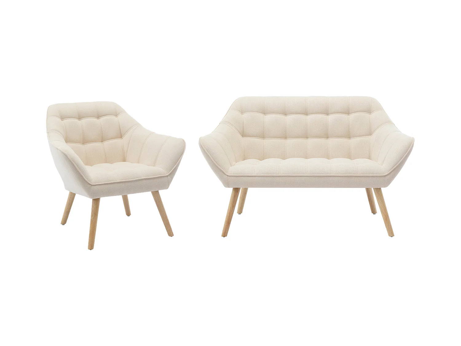 Divano 2 posti e poltrona in Tessuto Beige  - CASERTA