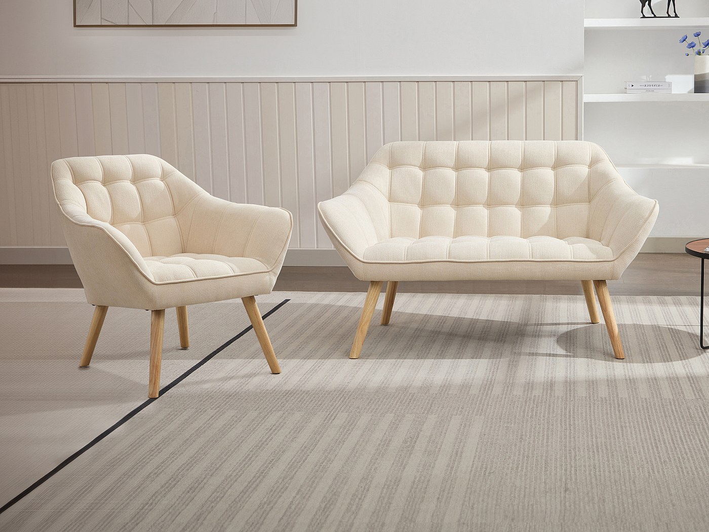 Vente-unique Fauteuil Scandinave SERINO Tissu Beige - Fauteuil Confortable 1 Place