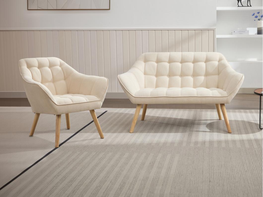 Sofá de 2 plazas y sillón de tela beige CASERTA