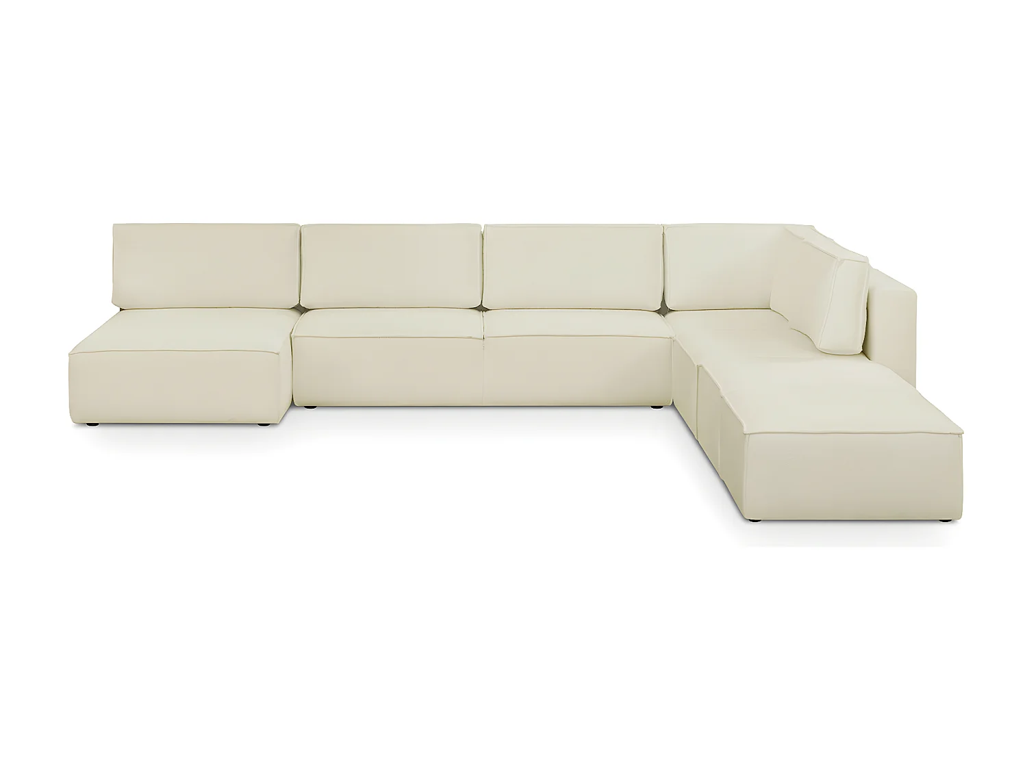 Canapé d'angle à droite panoramique convertible modulable 8 places avec 2 poufs en tissu bouclé écru - Harper Mod