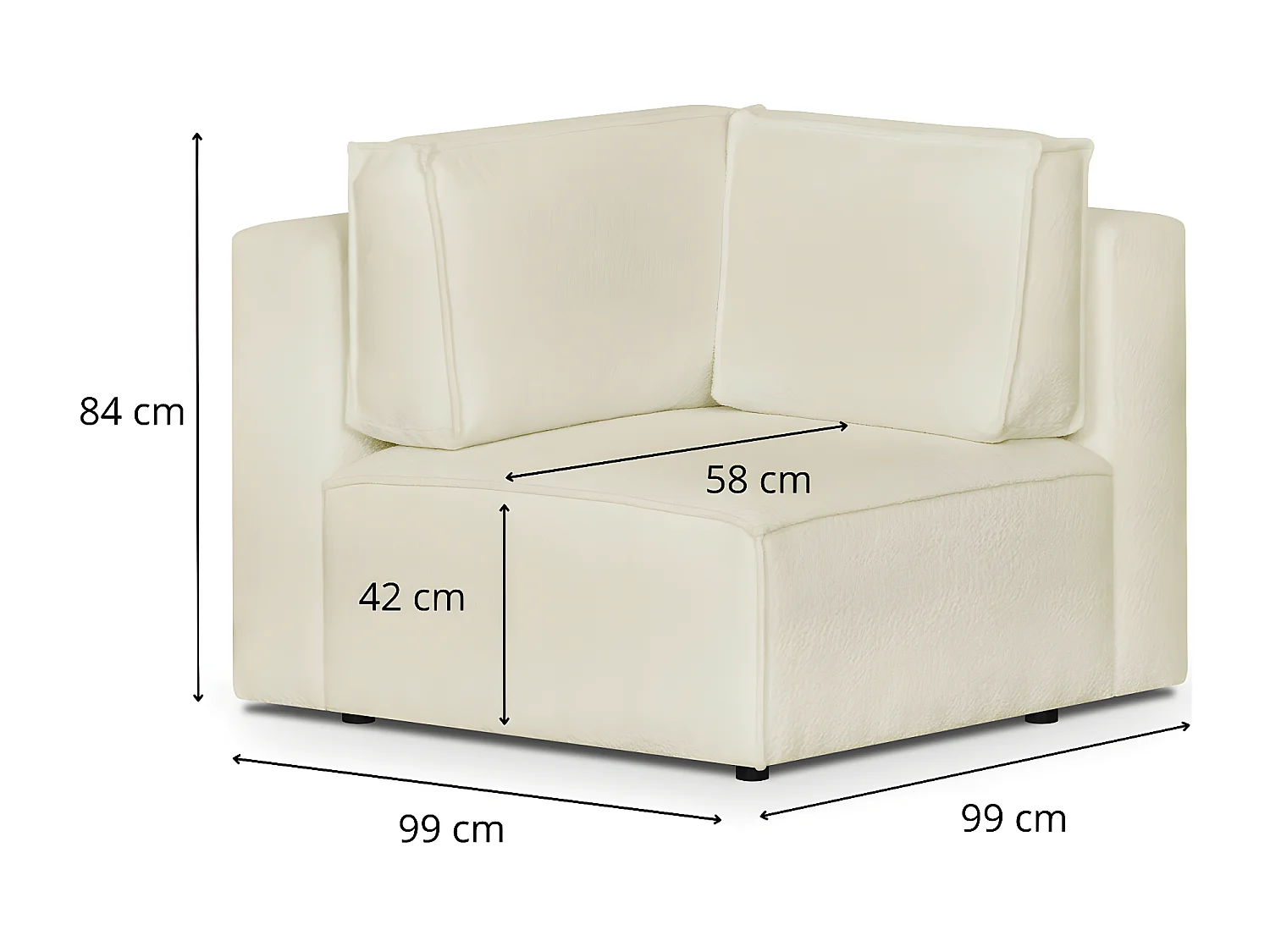 Module d'angle à droite en tissu bouclé écru - Harper Mod