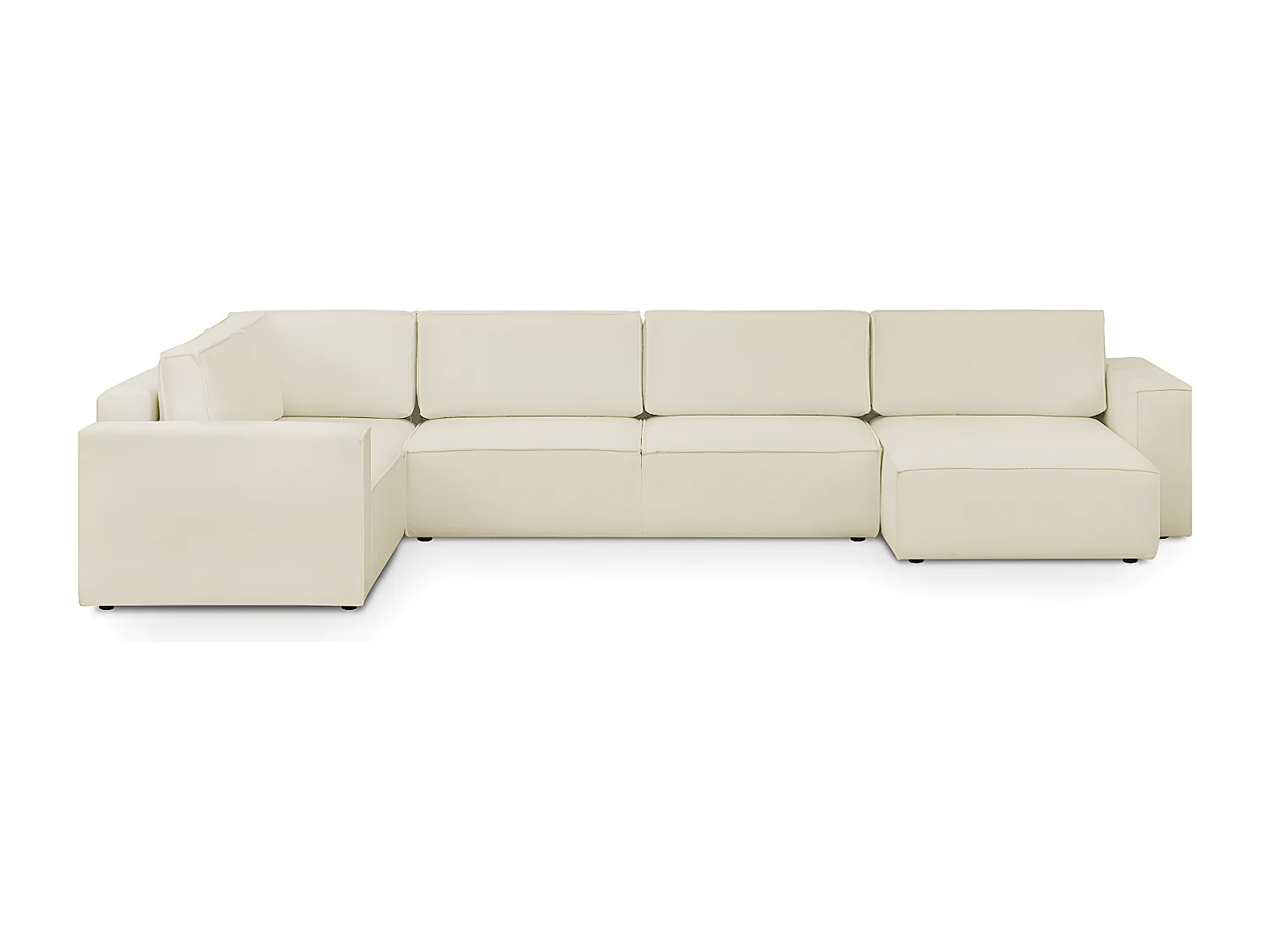 Canapé d'angle à gauche panoramique convertible modulable 8 places en tissu bouclé écru - Harper Mod